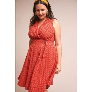 ANTHROPOLOGIE - CORAL EYELET MIDI DRESS - SIZE 12